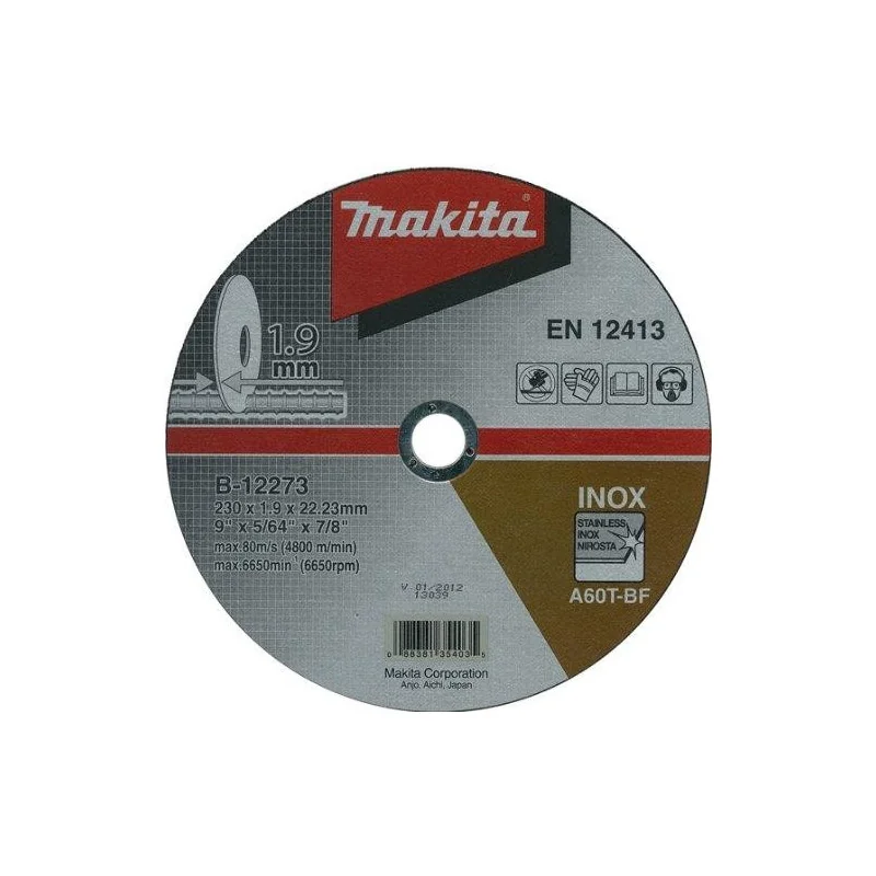 DISCO CORTE ACERO INOX. 9" ( 230 X 1.9 X 22.23 ) C B-12273 MAKITA