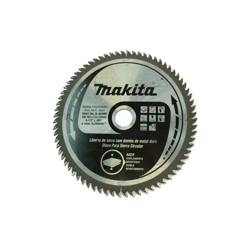 DISCO SIERRA 6-1/2" X 20MM X 72 DTE MADERA-MDF C/B B-40490 MAKITA