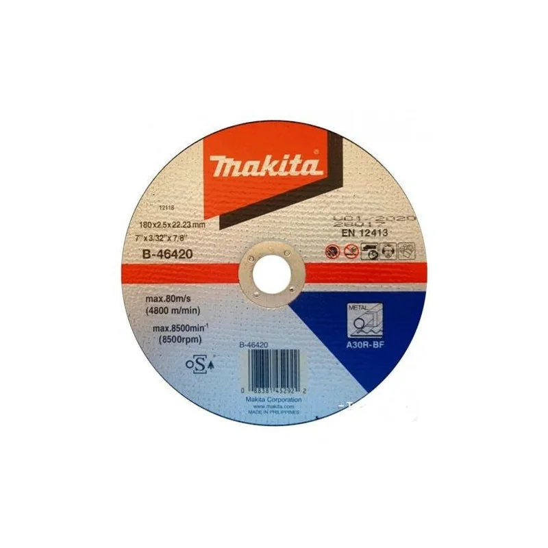 Disco Corte Metal 7" (180 X 2.5 X 22.23) Recto A30 B-46420 Makita