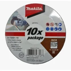 DISCO CORTE ACERO INOX. 4-1/2" (115 X 1,0 X 22,23) D-72001-10 MAKITA