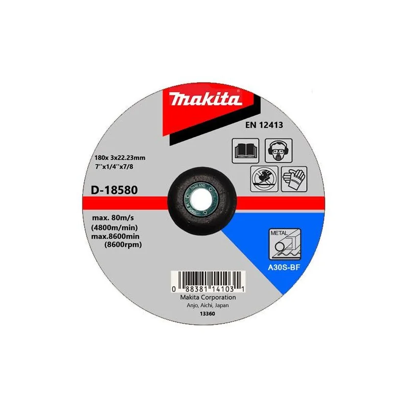 DISCO CORTE METAL 7" (180 X 3 X 22.23) CD A30S-BF D-18580 MAKITA