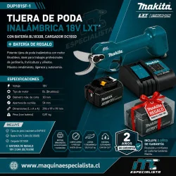 Tijera Poda 18V Bl Lxt + BL1830B + DC18SD + REGALO BL1830B Dup181z Makita