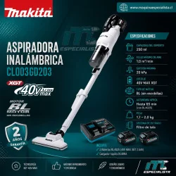 Aspiradora De Mano 250Ml 40V Gtx 1,0M3/Min Motor B Cl003Gd203 Makita