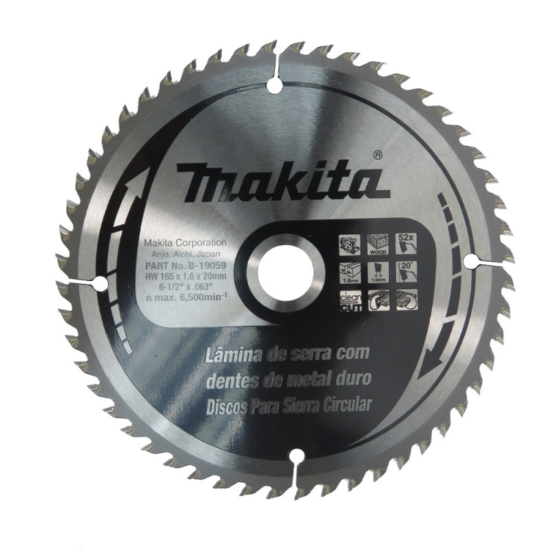 Disco de Sierra 6-1/2" 52T Makita B-19059 (165x20mm) Madera