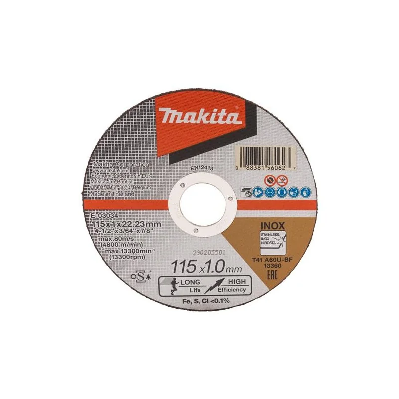 DISCO CORTE ACERO INOX. 4-1/2" (115 X 1,0 X 22,23) E-03034 MAKITA