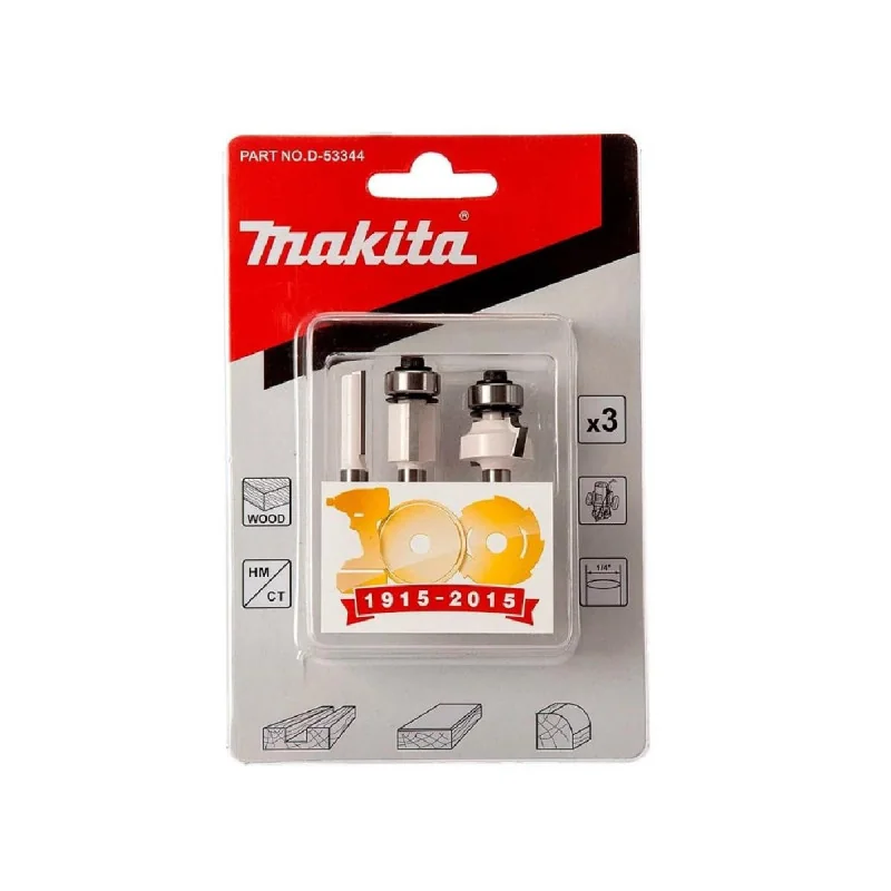 Set 3 Fresas (Recta 1/8"X3/8"- Recta1/4"X3/4" Con Rodamiento D-53344 Makita