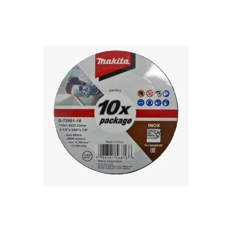 DISCO CORTE ACERO INOX. 4-1/2" (115 X 1,0 X 22,23) D-72001-10 MAKITA