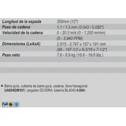 Podadora De Altura Telescopico 12"(300Mm)X3,8Mt 40 Ua004Gm101 Makita