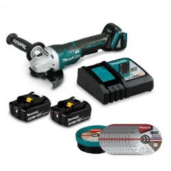 Kit Esmeril Ang. 4-1/2" / 2 Bat.3Ah+Carg. Bl/Xpt/A Dga458Rfe-1 Makita