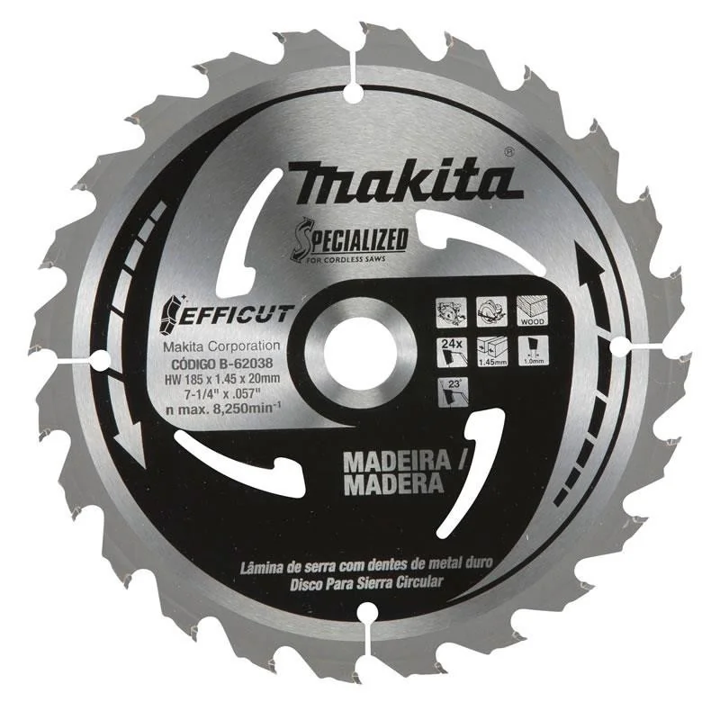 Disco Sierra 7-1/4" X 20Mm X 24 Dte Madera Efficut B-62038 Makita