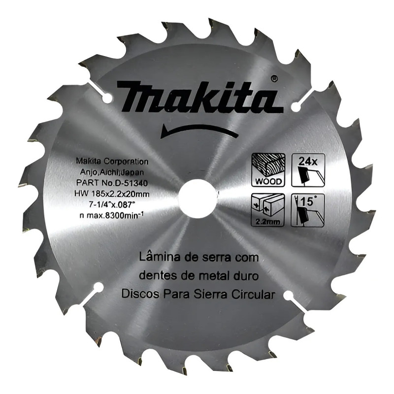 Disco Sierra 7-1/4" X 20Mm X 24 Dte Madera Con Buje D-51340 Makita