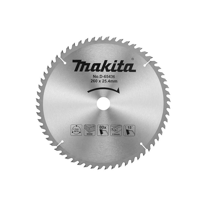 Disco Sierra 10-1/4" (260 X 25.4Mm X 80Dte) Para Made D-65436 Makita