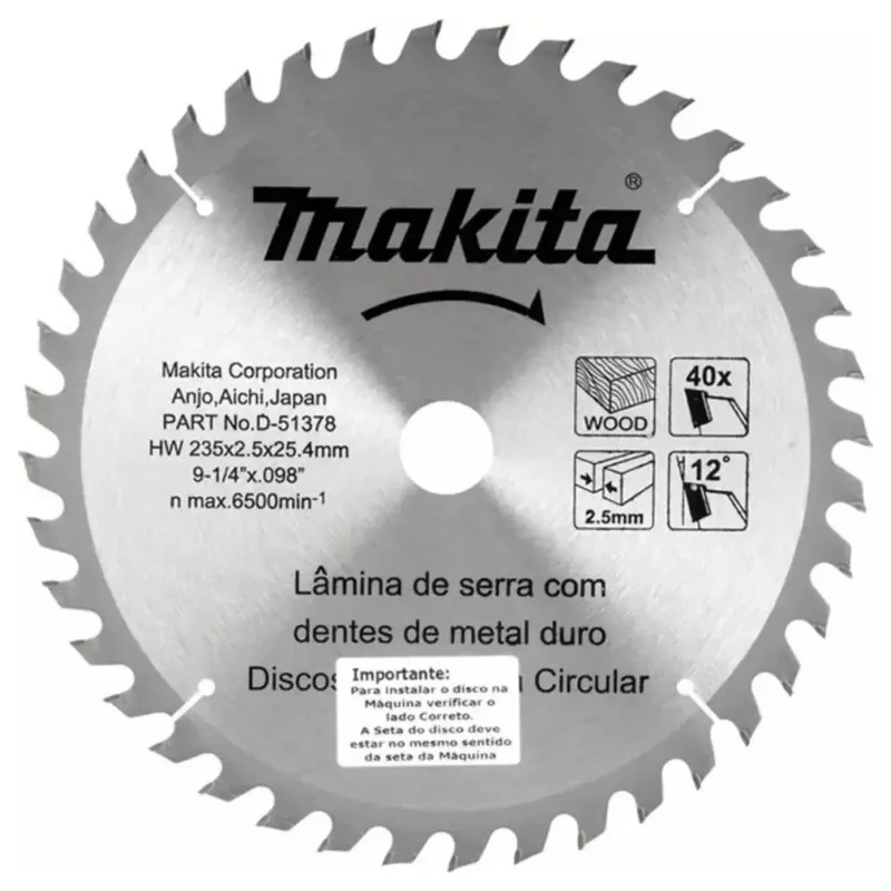 Disco Sierra 9-1/4" X 1" X 40 Dte Madera Con Bujes 2 D-51378 Makita