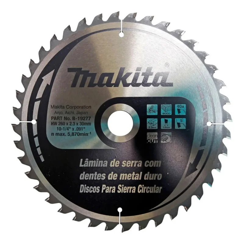Disco Sierra 10-1/4" (260 X 30Mm X 40Dte) Madera B-19277 Makita