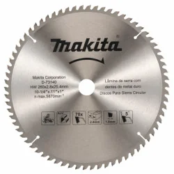 DISCO SIERRA ALUMINIO 10-1/4" 260X25.4X70t (Con Anillo 15.88Mm) D-73140 Makita