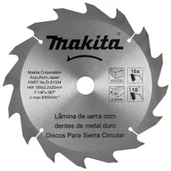 Disco Sierra 7-1/4" X 20Mm X 16 Dte Madera Con Buje D-51334 Makita