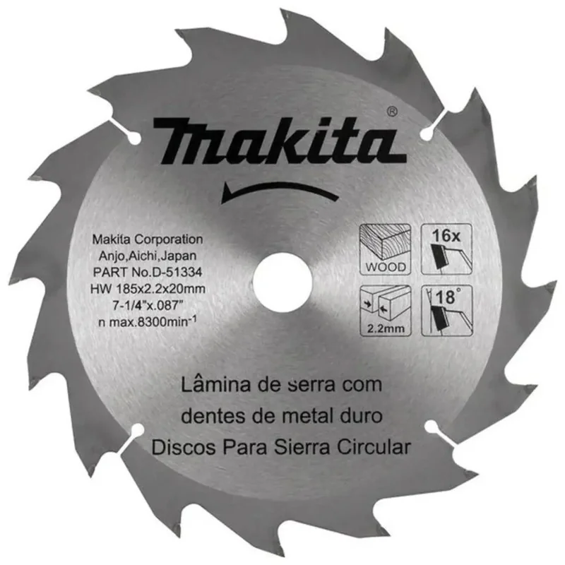 Disco Sierra 7-1/4" X 20Mm X 16 Dte Madera Con Buje D-51334 Makita